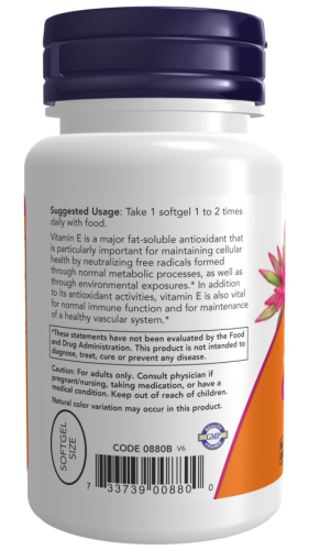 Vitamin E-200 with Mixed Tocopherols (Витамин Е смешанные токоферолы) 100 мягких капсул (Now Foods) фото 3