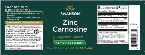 Zinc Carnosine (PepZin GI) Цинк-карнозин 60 капсул (Swanson) фото 3