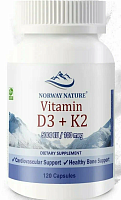 Vitamin D3 + K2  (Витамин Д3 + К2) 5000 МЕ/100 мкг 120 капсул (Norway Nature)