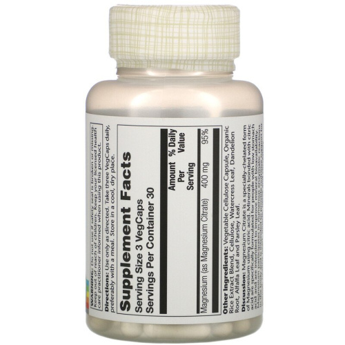 Magnesium Citrate 400 mg (Цитрат магния 400 мг) 90 капсул (Solaray) фото 2
