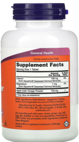 Apple Cider Vinegar 750 мг 180 таблеток (Now Foods) фото 2