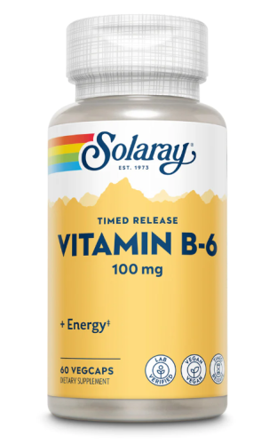 Vitamin B-6 TR 100 mg Pyridoxine HCI (Витамин В-6 Пиридоксин HCI 100 мг) 60 вег капсул (Solaray)