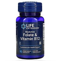 Folate & Vitamin B12 BioActive (Фолат с Метилкобаламином) 90 вег капсул (Life Extension)