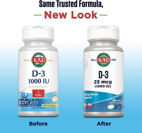 Vitamin D-3 25 mcg (1000 IU) ActivGels Витамин Д-3 25 мкг (1000 МЕ) 200 мягких капсул (KAL) фото 5