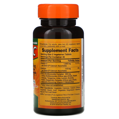 Vitamin C Ester-C with Citrus Bioflavonoids 500 мг 90 таблеток (American Health) фото 2