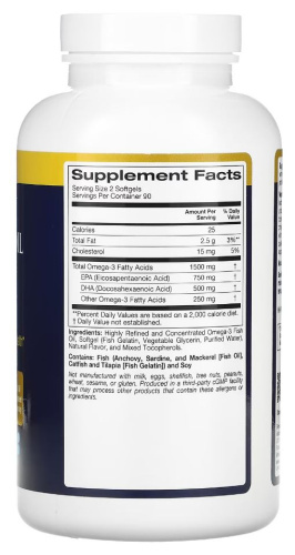 Omega-3 1500 мг EPA 750 мг / DHA 500 мг 180 рыбных желатиновых капсул (Oslomega) фото 2