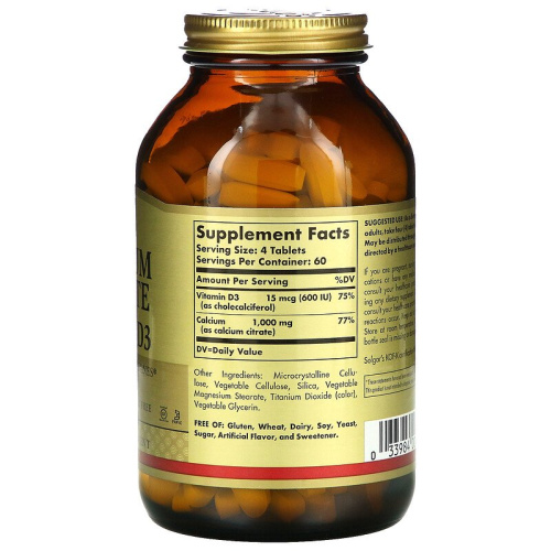 Calcium Citrate with Vitamin D3 (Цитрат Кальция c витамином D3) 240 таблеток (Solgar) фото 2