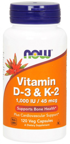Vitamin D-3 & K2 1000 IU 45 мкг 120 капсул (NOW)