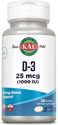 Vitamin D-3 25 mcg (1000 IU) ActivGels Витамин Д-3 25 мкг (1000 МЕ) 200 мягких капсул (KAL)