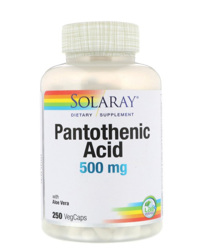 Pantothenic Acid 500 mg (Пантотеновая кислота 500 мг) 250 растительных капсул (Solaray) фото 4