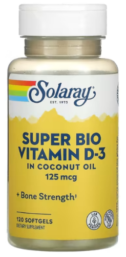 Super Bio Vitamin D-3 125 mcg 5000 IU (Витамин Д-3 5 000 МЕ) 120 мягких капсул (Solaray)