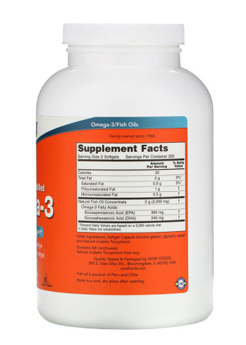 Omega-3 1000 мг (Омега-3) 500 капсул (Now Foods) фото 2