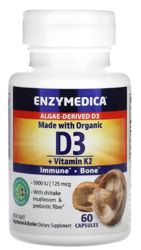Organic Vitamin D3+K2 (MK-7) 5000 IU / 90 mcg 60 капсул (Enzymedica) фото 2