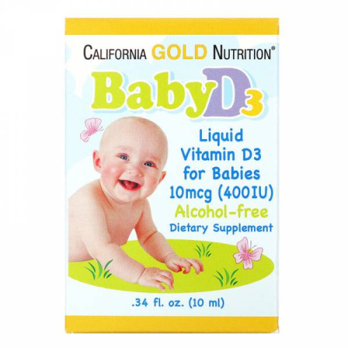Liquid Vitamin D-3 for baby (жидкий Витамин Д-3) 10 мкг (400 IU) 10 мл (California Gold Nutrition) фото 3