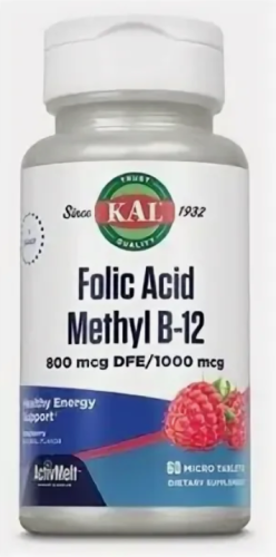 Folic Acid Methyl B-12 (800 mcg DFE/1000 mcg) ActivMelt 60 микро таблеток (KAL)