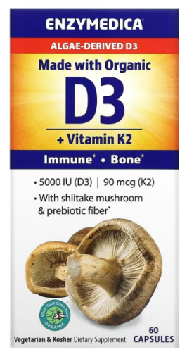 Organic Vitamin D3+K2 (MK-7) 5000 IU / 90 mcg 60 капсул (Enzymedica)
